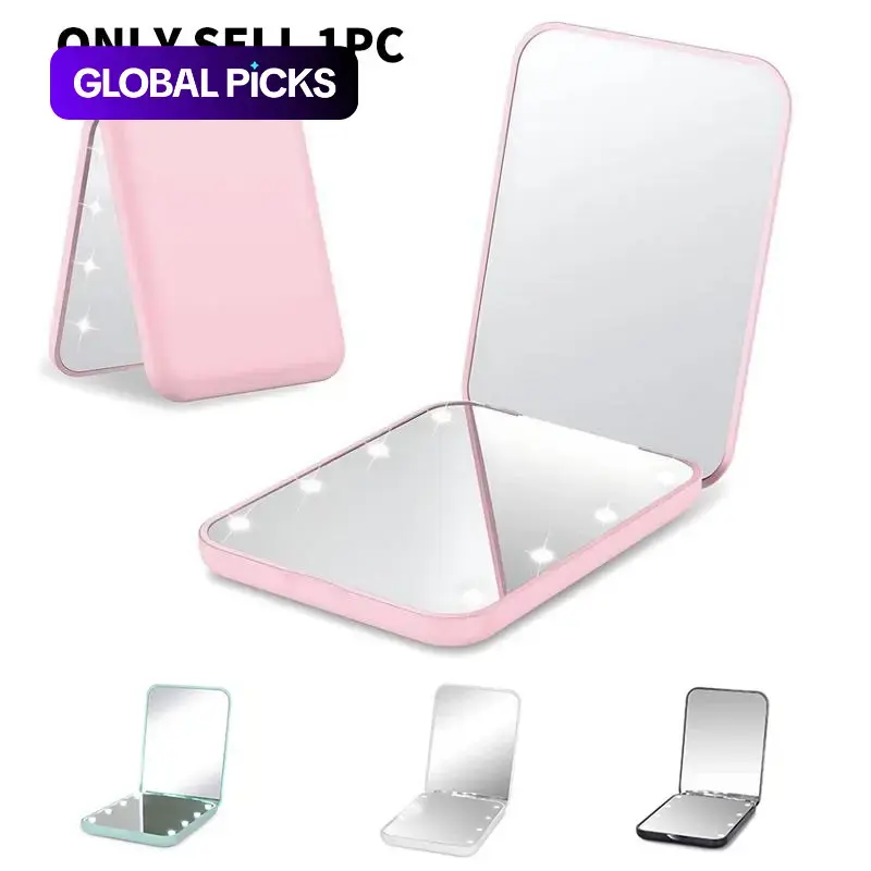 Portable LED Light Makeup Mirror, Foldable Mini LED Makeup Mirror, Lighted Pocket-Size Handheld Mirror for Women & Girls, Small Compact LED Travel Makeup Mirror, Foldable Vanity Mirror, Travel Mirrors, Makeup Mirror With Lights
