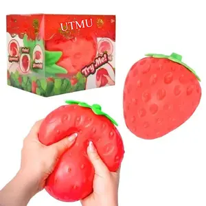 Toymendous Squeeze Strawberry, Extra Large 5" Squishy Stress Ball, Fruity Fidget Toy for Stress Relief, Safe & Durable Non-Toxic Material