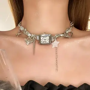 Fashion Star Watches Pedant Choker Cross Butterfly Gothic Rivet Necklace Women Neck Jewelry Heart Y2K Tassel Necklace Party