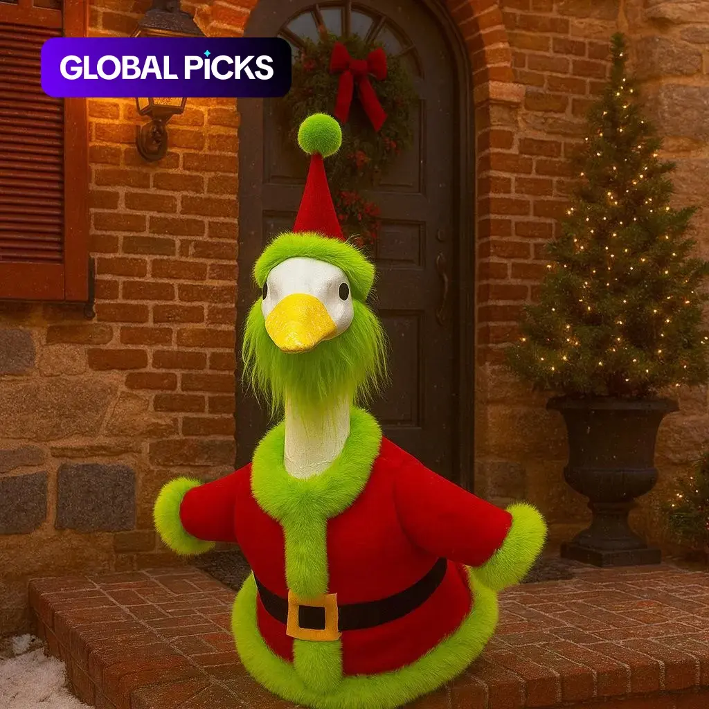 Front Porch Goose Costume Santa Claus Hair Halloween Christmas Decoration, Holiday Decor, Funny Yard Decor, Festive Outdoor Ornament