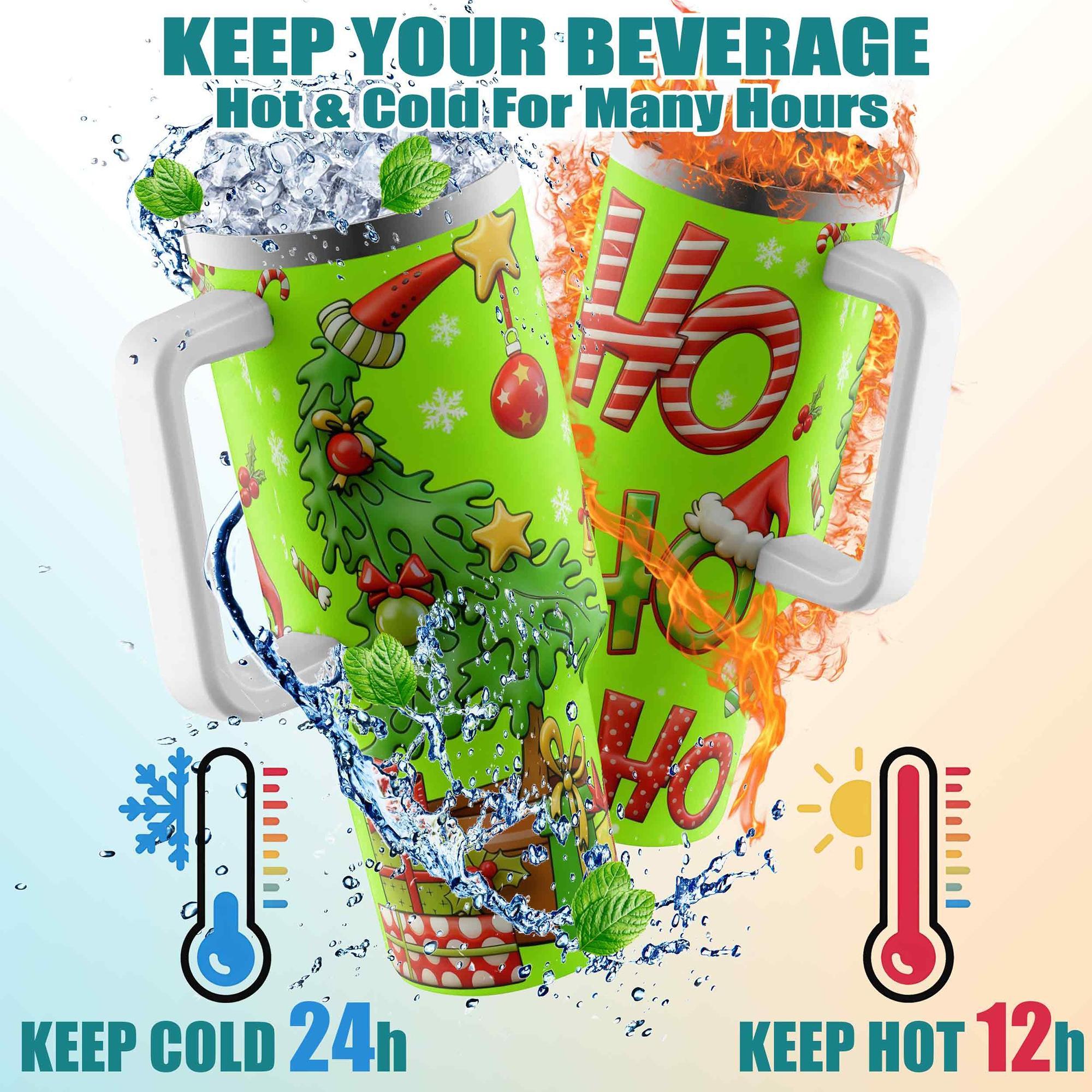 1pc, Christmas Cup 40oz Stainless Steel Vacuum Insulated Tumbler Green Christmas Funny Print  Stainless Steel Bottle Christmas Gifts, For Dad Son Women Mom Sisters Teacher Coworker Friend Brother