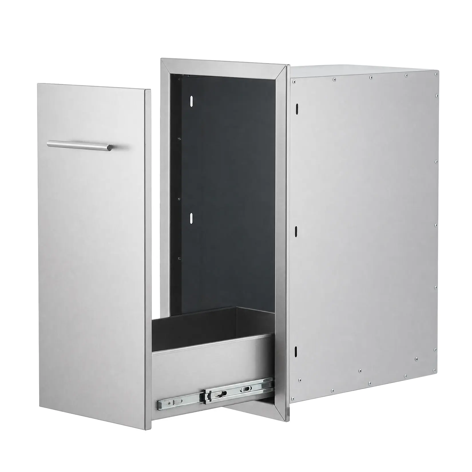 Superior Stainless Steel Pull-Out Trash Cabinet for Outdoor Kitchen - Under-Cabinet Waste Bin Holder - Weatherproof Storage for BBQ Island & Patio Grill Station - 345×655×500mm