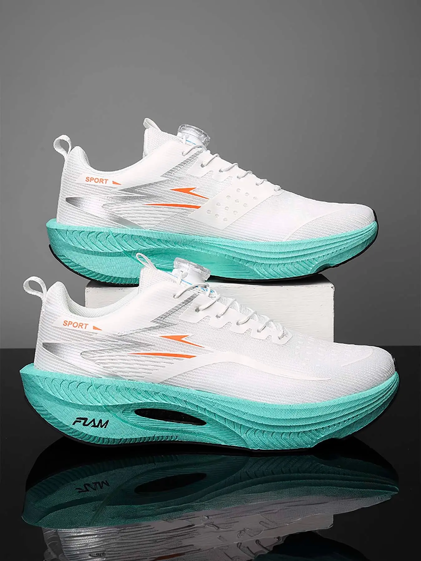 Men's Knob Buckle Mesh Running Shoes, Shock Absorption Rebound Sports Shoes, Lightweight Anti-Slip Tieless Running Shoes, Athletic Running Shoes