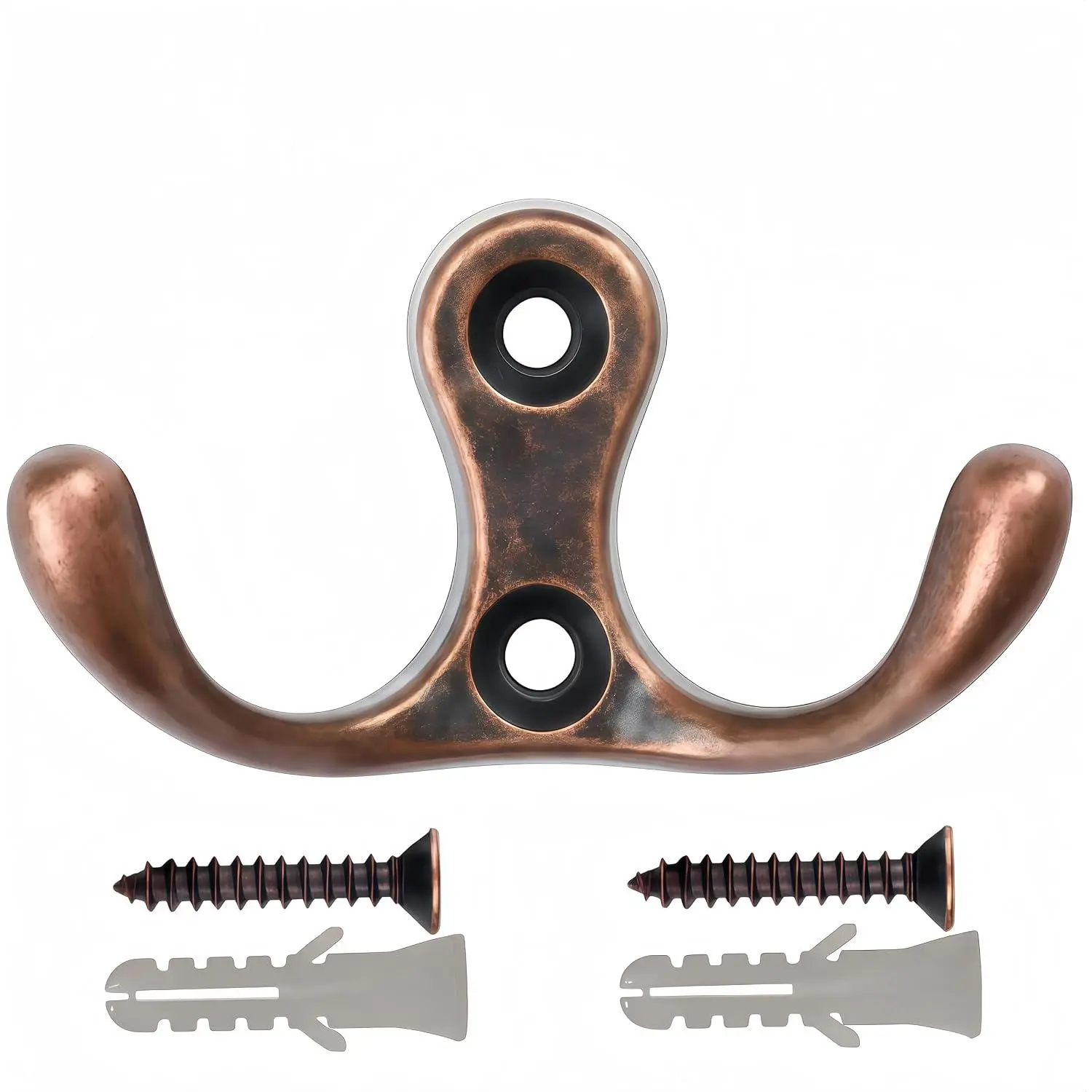 10 Pack Antique Red Brass  Prong Wall Hooks, 15 lbs Heavy Duty J-Shaped Coat Hooks with Screws & Anchors, Rust Resistant Wall Mounted Hooks for  Industrial Entryway Bathroom