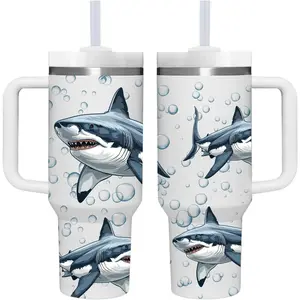 40 OZ Shark Tumbler with Handle.Shark Lover Gifts.Unique Birthday Christmas Gifts  Shark Lover.Personalized 40 OZ Sharks Tumbler Gifts  Women Men.