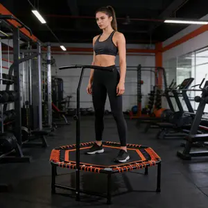 ARCH 48-Inch Mini Rebounder Trampoline for Adults with Adjustable Handle Bar, Bungee Ropes, Stable Quiet Indoor Outdoor Fitness Trampoline for Home Gym, Cardio Strength Training, Whole-Body Workout, Relaxation, Compact Exercise Equipment