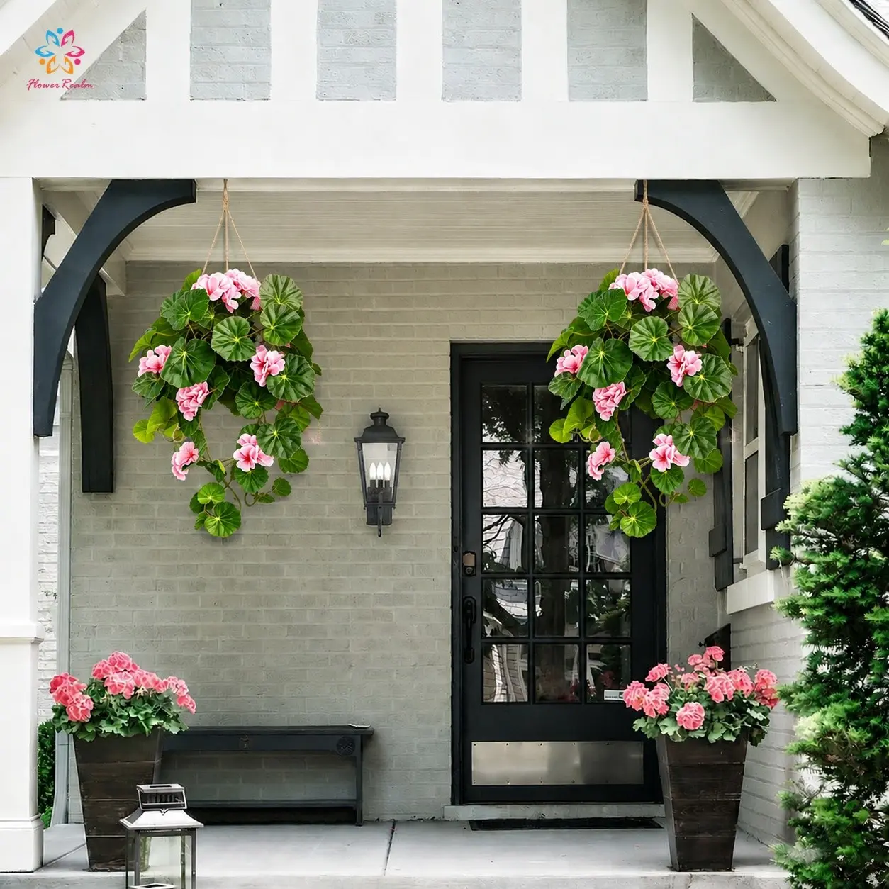 1/2PCS Artificial Begonia Hanging Basket Flowers, Realistic Faux Floral Trailing Vines for Outdoor Porch, Patio, Window, House & Garden Decor