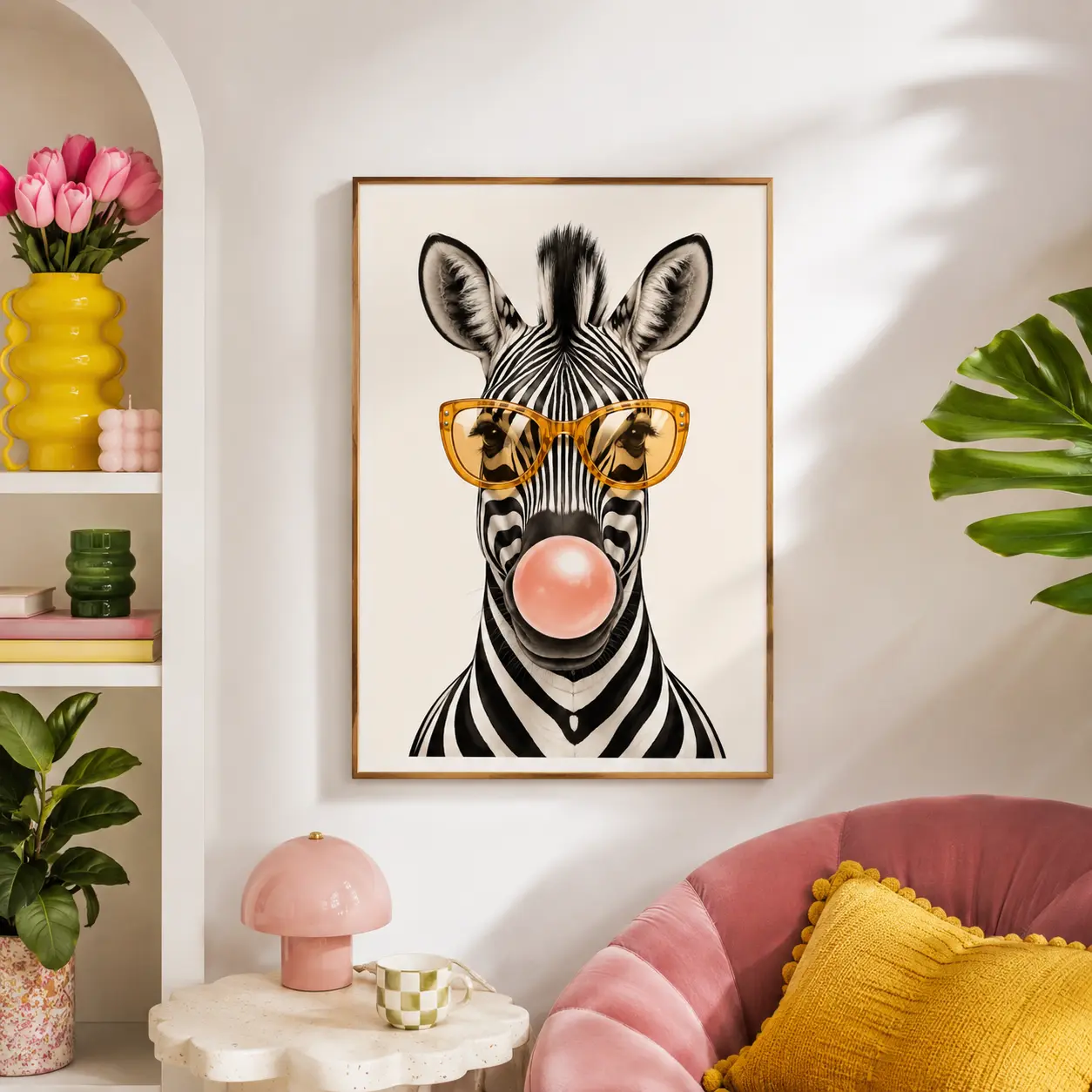 2D Flat, 1pc of Canvas Poster Featuring a Stylish Zebra Wearing Glasses, a Unique Black And White Striped Animal Wall Art Decoration. This Creative Wall Art Is Perfect for Decorating Living Rooms, Bedrooms, Offices, Dining Rooms
