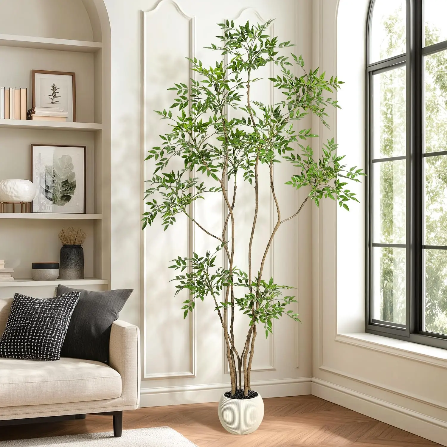 Garvee 210cm Artificial Sacred Bamboo Plant (Nandina) with Multiple PE Stems and Leaves, Realistic Indoor Decorative Plant for Living Room, Office, Balcony