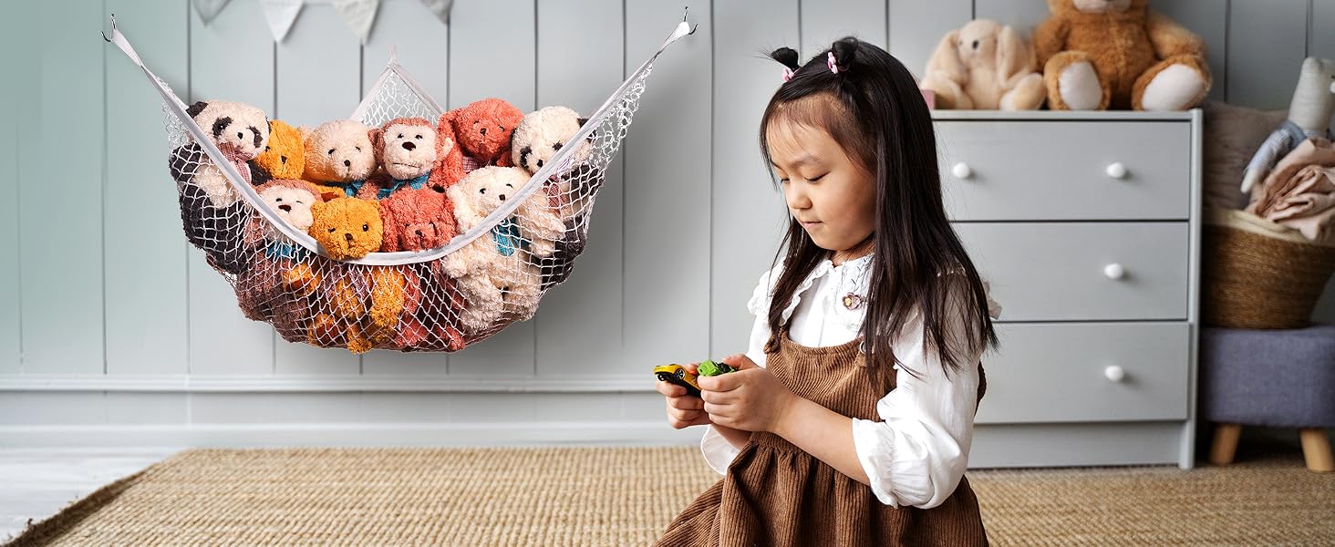 BASIC SUPPLY Stuffed Animal Hammock Net (2-Pack) - Corner Hanging Mesh Toy Organizer for Kids Room, Flexible Storage for Plushies, Teddy Bears, Squishmallows & More - Durable & Easy to Install