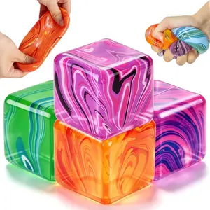 4 Pcs Stress Cube Squishies Fidget Toys, Ice Cube Shape Squeeze Toys, Slow Rise Stress Balls Sensory Toy for Kids Adults with Autism, Stress Relief Classroom Prize, Easter Basket Stuffersfidget toys
