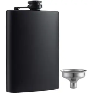 Matte Black 8 Oz Stainless Steel Leakproof Hip Flask for Liquor with Funnel Great Gift Idea