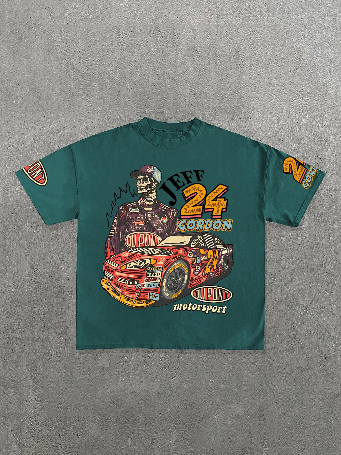 Men's Cartoon Graphic Print Round Neck Tee, Loose Casual Drop Shoulder Short Sleeve T-shirt, Men's Summer Top for Daily Wear