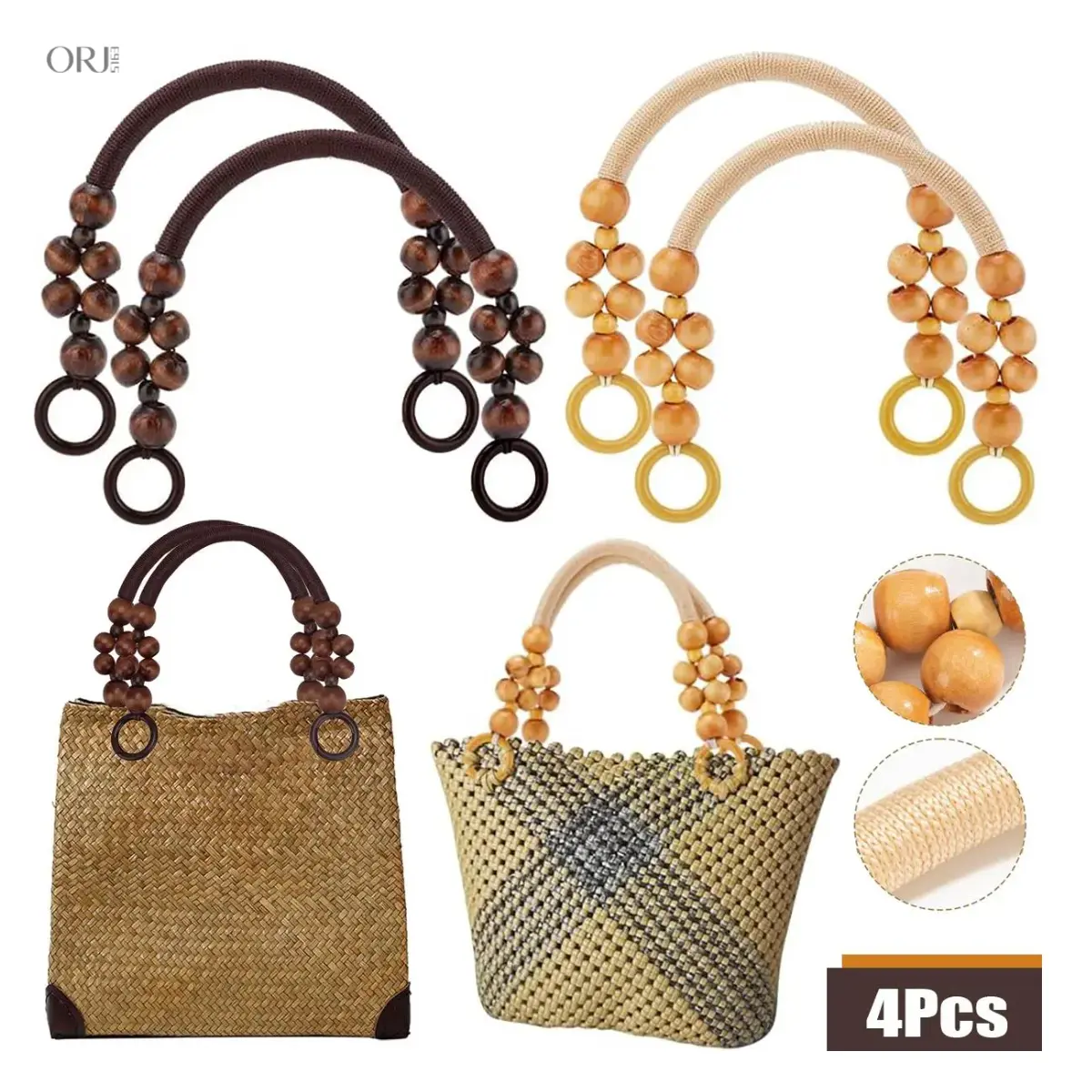 Natural Wooden Beaded Purse Handles, Detachable Replacement Handbag Top Handles, Stylish DIY Decorative Tote Bag Accessories For Women Girls Beach Crochet Woven Bags Handmade Craft Supplies summerwins,Gothic,Multico,Silver,Snowman,G,ae,virgin,mary,pendant