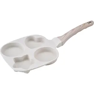 4-Cup Nonstick Omelette Skillet Egg Frying Pan, Healthy Breakfast Pancake Pan for Pancake, Hamburger, Bacon, Easy to Clean, Detachable Bakelite Handle Suitable for Gas Stove & Induction Cookware