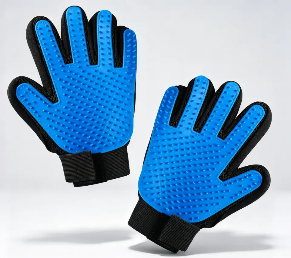 Pet Grooming Glove Pair Set - Adjustable, Skin-Safe Deshedding Mitt with Dense Silicone Nubs, Reinforced Rubber Bristles, Gentle Rounded Nubs for Effortless Brushing, Dry & Bath Cleanup for All Sizes Dogs & Cats