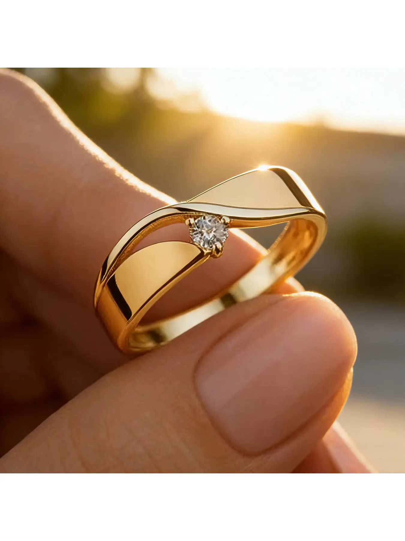 Twisted interlaced single-stone embellished ring - Simple streamlined smooth surface ring - Luxurious minimalist engagement ring suitable for dating, daily use, and versatile as an exquisite accessory.