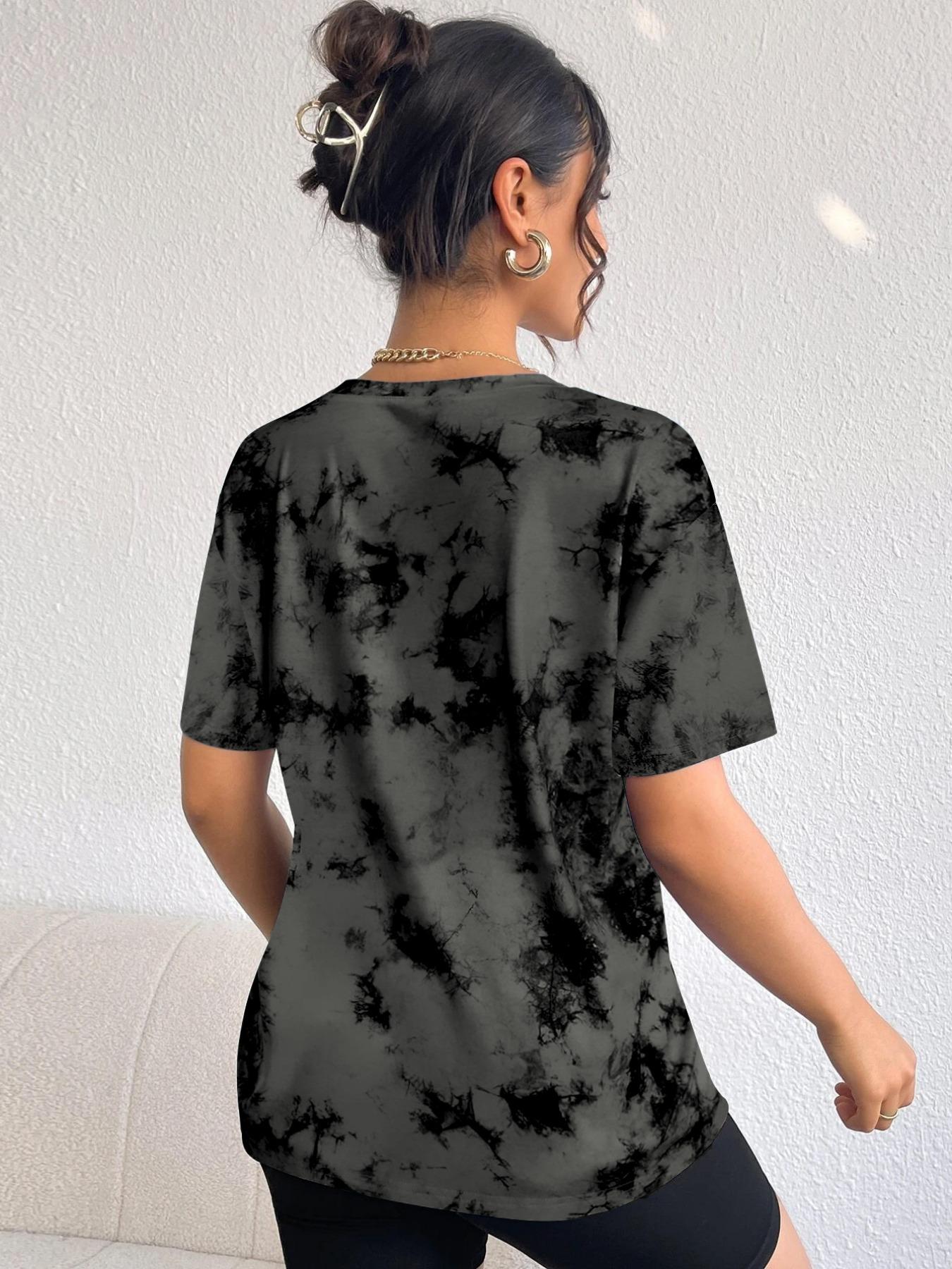 Women's Tie Dye Print Round Neck Tee, Fashion Casual Short Sleeve T-shirt for Daily Wear, Ladies Summer Clothes, Women's T Shirts, Summer Tops, Casual Everyday Wear Clothes for Women, Tshirt, Comfy Fabric, Fit, Womenswear, Casual Loose Tee