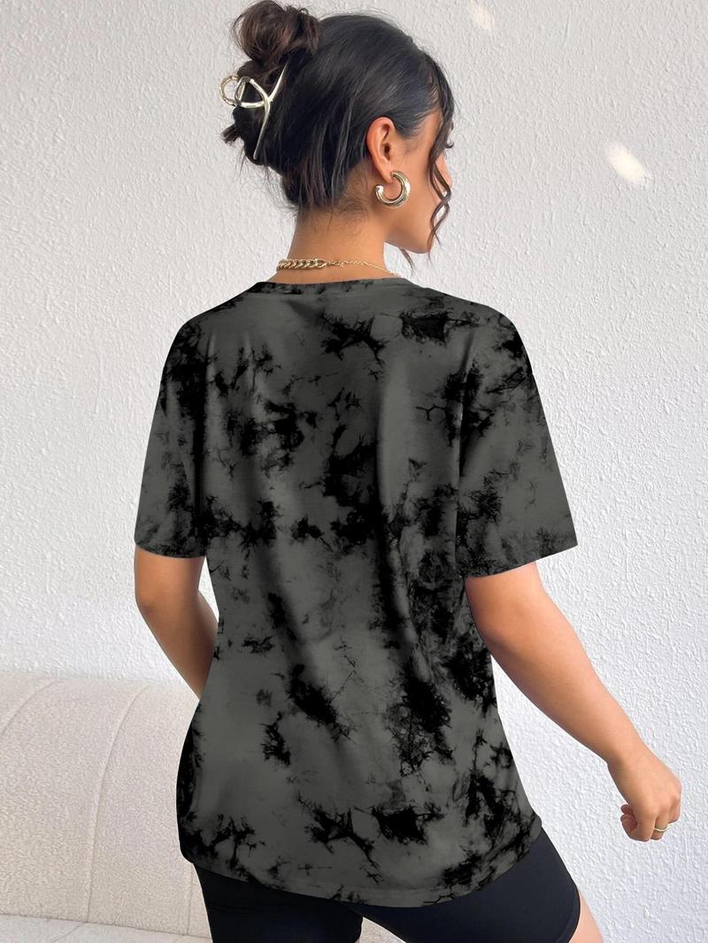 Women's Tie Dye Print Round Neck Tee, Fashion Casual Short Sleeve T-shirt for Daily Wear, Ladies Summer Clothes, Women's T Shirts, Summer Tops, Casual Everyday Wear Clothes for Women, Tshirt, Comfy Fabric