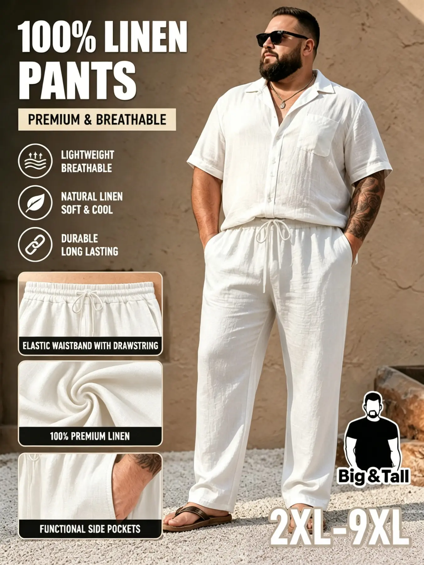 Large Size Men's Linen Casual Pants, Pocket Design, Suitable for All Seasons, Daily Wear and Party Occasions, Comfortable and Stylish, Breathable Soft Pants, Breathable Casual Trousers, Casual Stylish Clothing