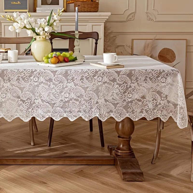 Lace Tablecloth, Rectangular Tablecloth with Phoenix Tail Lace Edging, Table Decoration for Dining Table & Coffee Table, Home Decor, Washable Table Cover