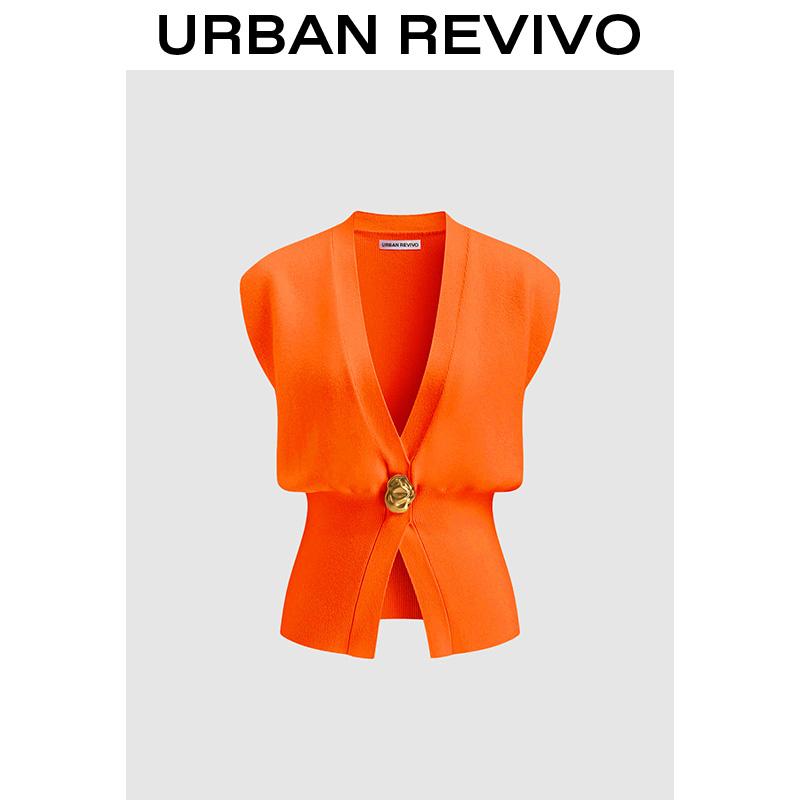URBAN REVIVO Women Edgy Sleeveless Blazer Top - Deep V Statement Buckle for Fashion-Forward Outfit Clothing Girl Elegant Casual Comfy Vests Womenswear SpringStatements