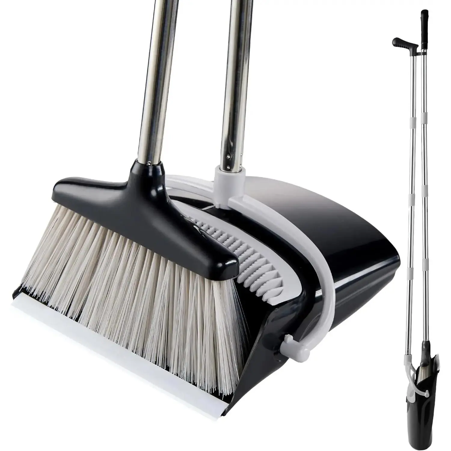 Broom and Dustpan Set for Home, Black white Office, Indoor & Outdoor Sweeping, Save space Stand Up Broom and Dustpan, Ideal for Cleaning Pet