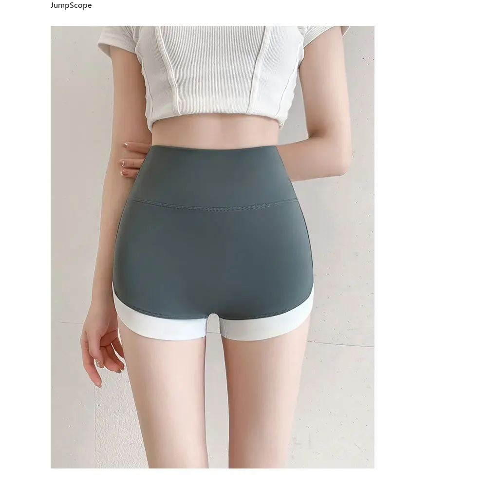 Women High Waist Color Block Shark Skin Biker Shorts, 6 Colors Seamless No Camel Toe Tummy Lift Scrunch Butt Plus Size Yoga Running Workout Summer Layering Base Shorts
