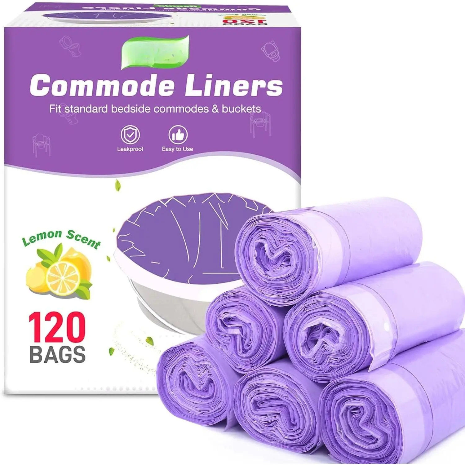Commode Liners 120 count  Portable Toilet Bags Leak Proof  Scented Toilet Liners Disposable Adult  Fit  Standard Bedside Commode, Porta Potty, Camping Toilet, NO Pad