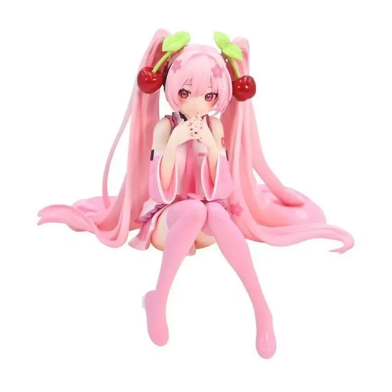 Cherry Blossom Hatsune Miku Anime Figure, Twin-Tail Cherry Decoration Sitting Girl Model, Desktop Decor Holiday Gift, PVC Figure