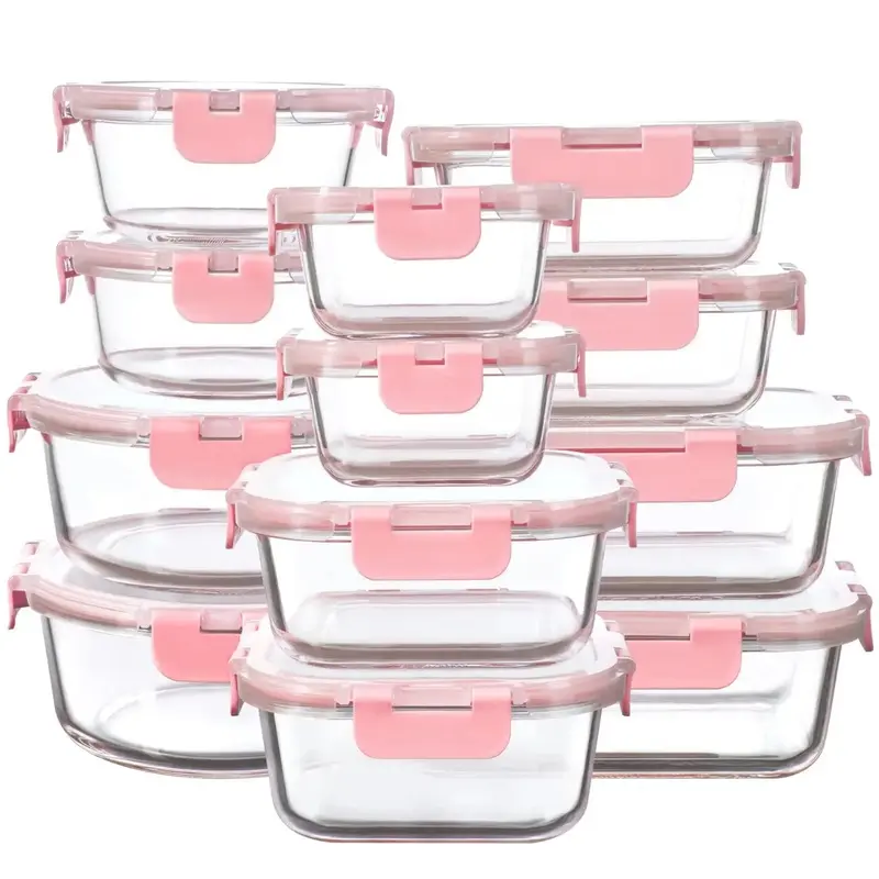 12 Pack Rectangular Glass Kitchen Storage Containers with BPA-Free Plastic Lids, Leakproof Utensils for Meal Prep, Lunch & Leftovers