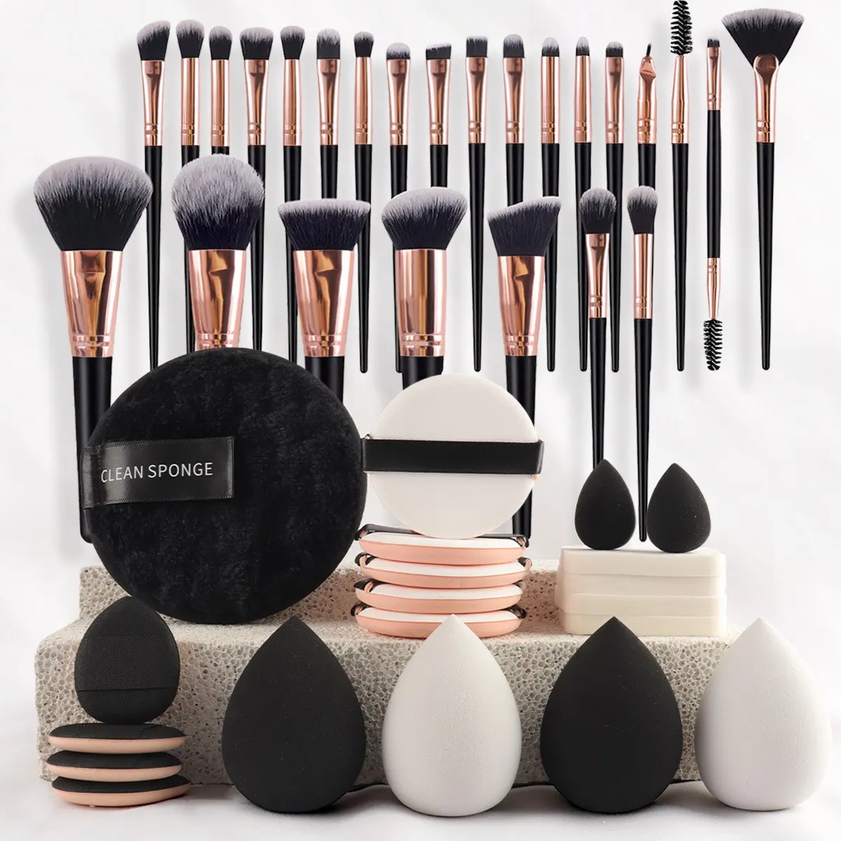 25 Makeup Brushes Set + 20 Puff Pack, Full Beauty Tools, Portable Travel Makeup Bag, Women's Makeup Gift Set, Cosmetic Tools