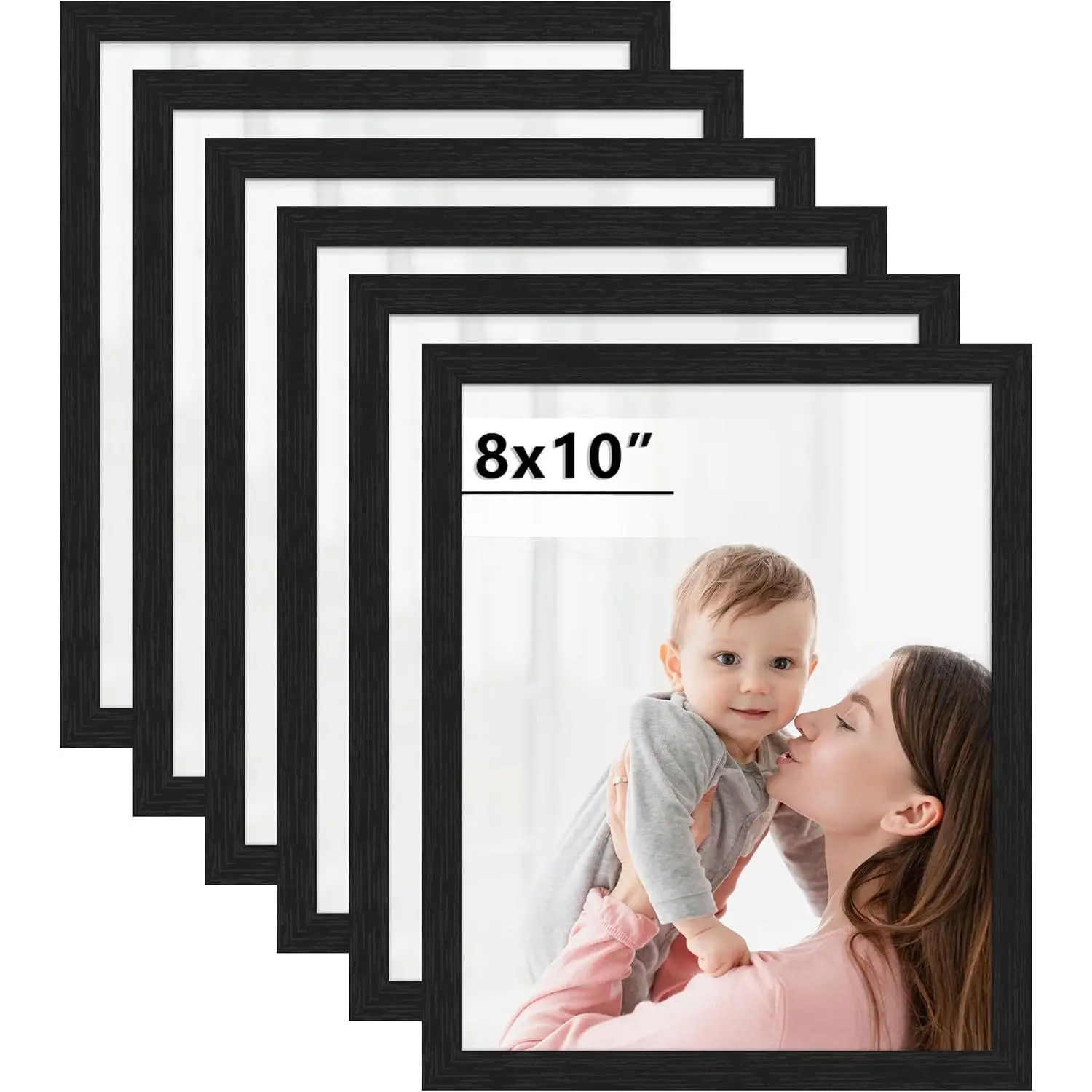 8x10 Picture Frame Set of 6, Black Picture Frames with  Plexiglass,Wall Gallery Photo Frames for Wall Mounting or Tabletop Display, Black Woodgrain