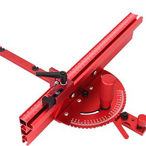 Aluminum Table Saw Precision Miter Gauge – Works with Table Saws, Band Saws & Router Tables – Includes Multi T-Track Fence with Scale & T-Track Flip Stop – Perfect for Woodworking, Cabinetry, Furniture Making, Crosscuts & Angle Cuts – Red