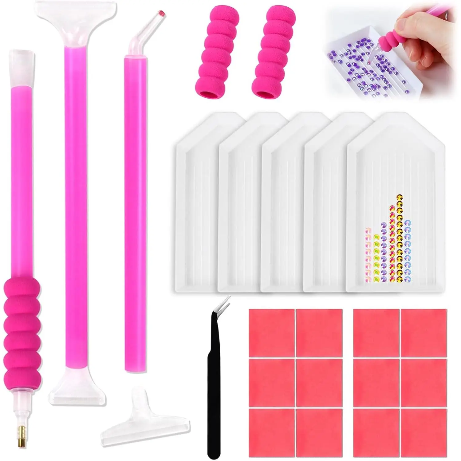 30 count Bedazzling Pen Tools Set, 3 Rhinestone  Applicator Dotting Pen Handle with 6  Tips, Bedazzler Pen with Pencil Grips, Trays, Wax,  Art Painting Pen Tools for Art