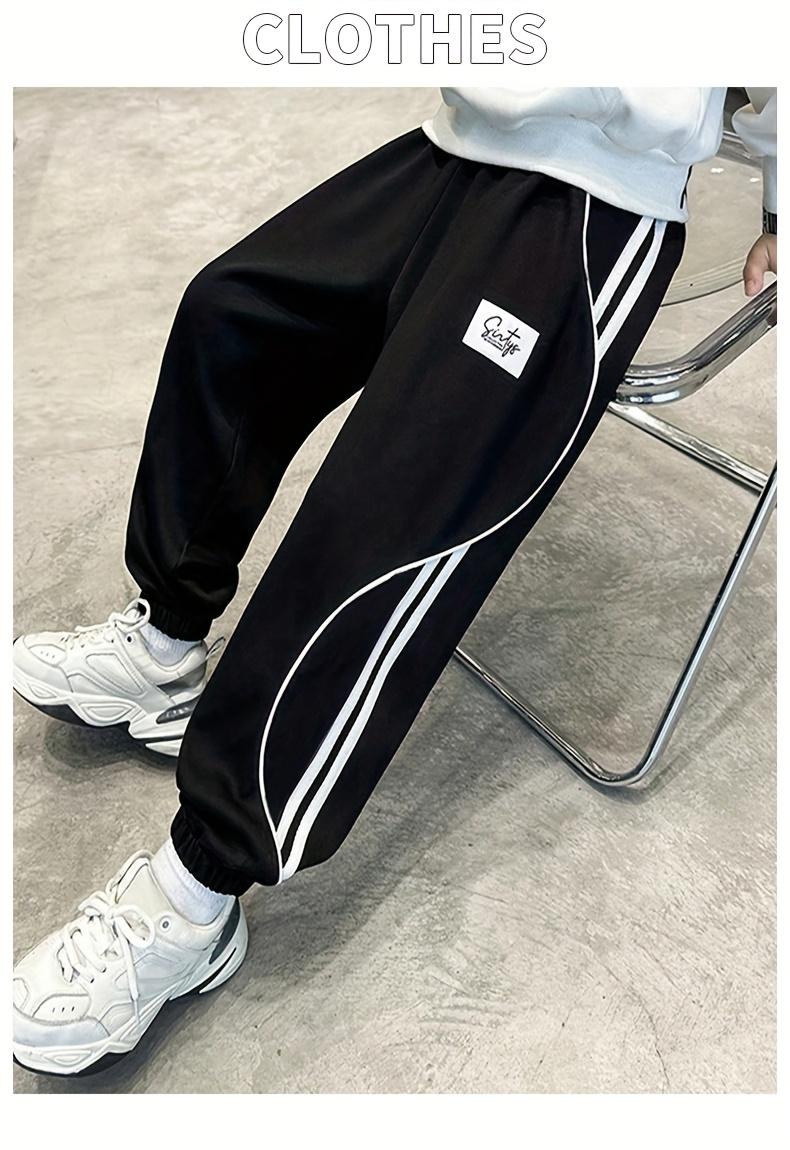 Tween Boy Loose Knit Long Pants, Casual Drawstring Sweatpants, Athletic Joggers, 8-12Y for Campus, Outdoor Spring/Fall Wear, Perfect for Outdoor, Outdoor Activities, Knit Sweatpants, Sporty Look, Soft Texture, Comfortable Material, Athletic Pants