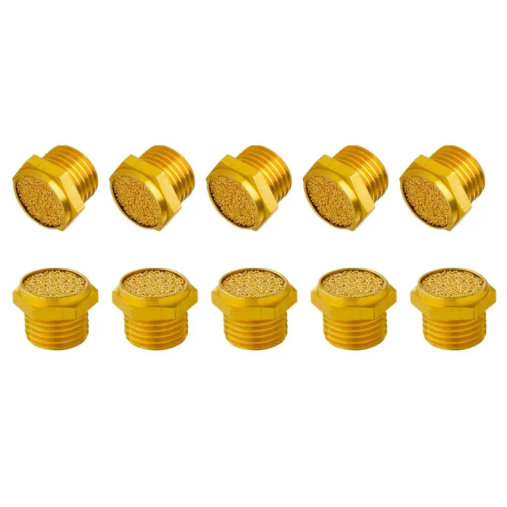Pneumatic Muffler Silencer, 1/4” Male Thread Brass Air Exhaust Muffler Sintered Bronze Mufflers (Pack of 10)