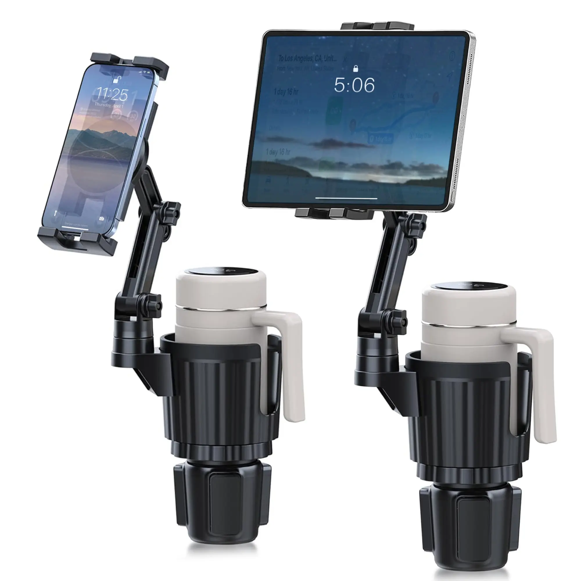 Cup Holder Phone Tablet Mount, 2 in 1 iPad Car Cup Holder with Expander Adjustable Arm for 4.7-11 inches Phone Tablet Mount Compatible for iPad Pro Air Mini, Fire,iPhone 17,Galaxy Phones, Mobile Phone Holder