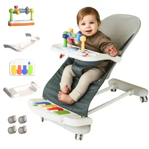 CuddoBaby Baby Bouncer 4-in-1 on Wheels, Detachable Pianos, Feeding Tray, 3-Level Recline Foldable Seat with Play Bar for Infant to Toddler 0-6, 0-12, 12-24 Months, Boy Gift Idea - Blue