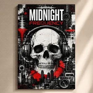 "Midnight Frequency Skull Headphones Canvas Art| Red & Black Graffiti Print, Aesthetic Teen Room/Gaming Decor, Music Lover Statement Poster Gift",wall decor,poster.