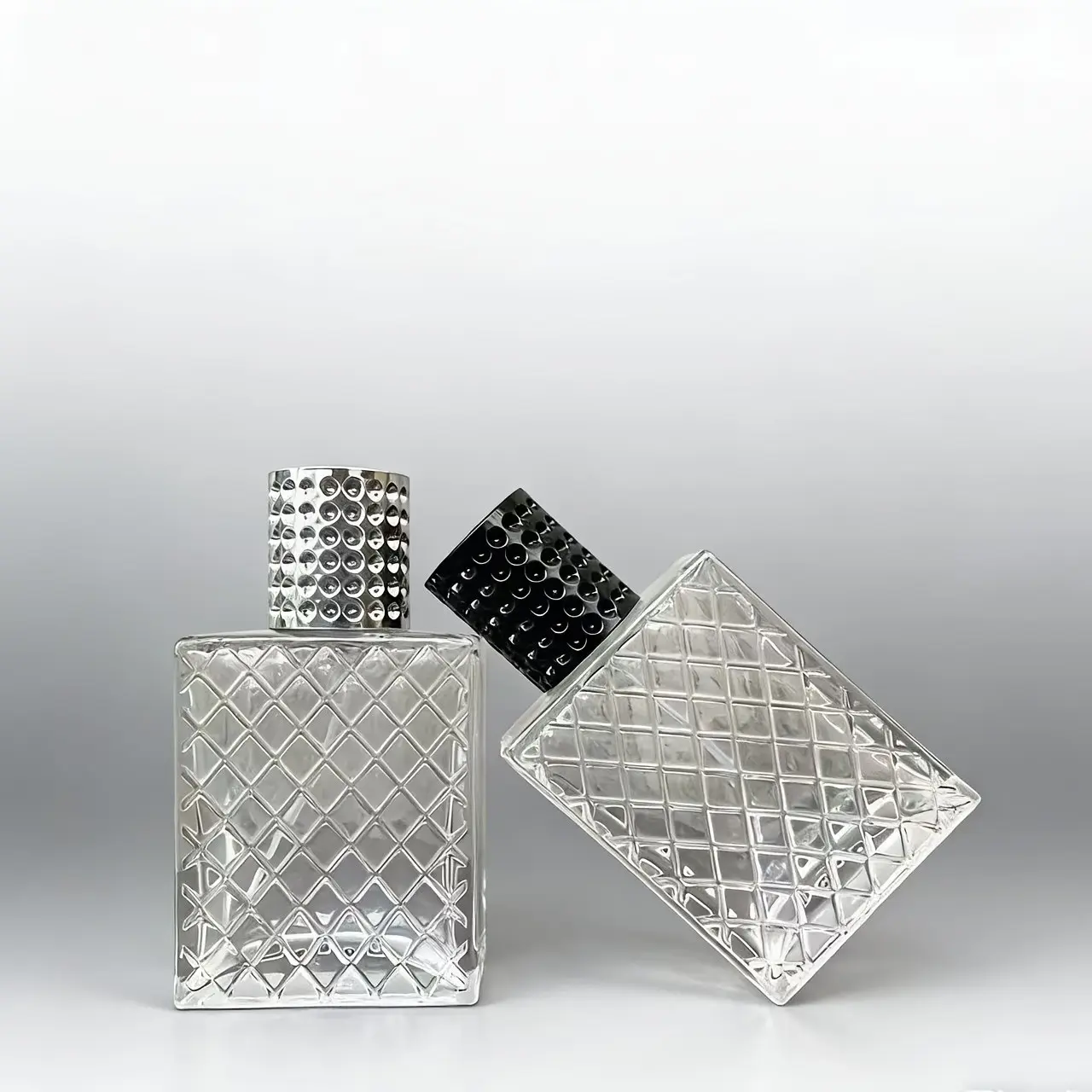 50ML Square Rhombus Glass Perfume Spray Bottle, Reusable Fragrance Dispenser, Refillable Design, Glass Spray Container, Cap, Cap, Silver Color Cap, Refillable Spray Bottles