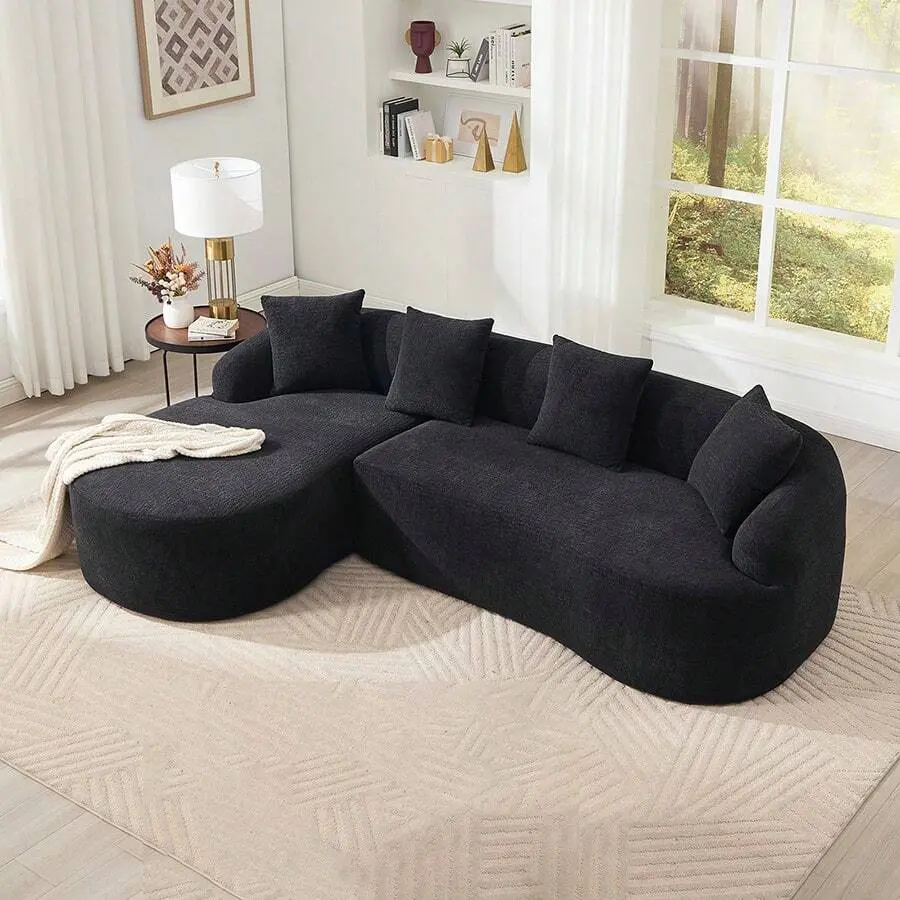 Luxury Modern L-Shaped Modular Sectional Sofa with Chaise Longue, 99" 4-Seater Cloud Couch Sleeper, Oversized Deep-Seat Chenille Living Room Sofa Set, Wood Grain Frame, High-Density Sponge & 4 Pillows, Four-Seater