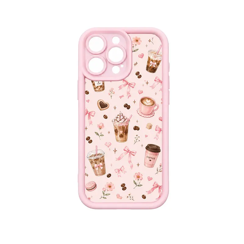 Pink Coffee Bow Phone Case, Cute Coquette Coffee Cup Clear Bumper Case with Hearts Flowers Ribbon and Latte Art for iPhone 17 16 15 14 13 12 11 X Plus Pro Max, Shockproof Gift for Women