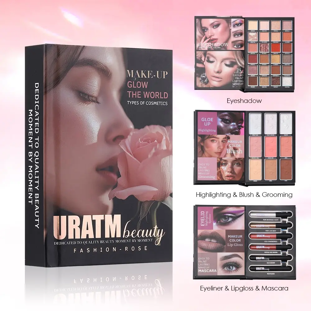 Foldable Makeup Palette Set, 3-In-1 Triple Layer Design, Women's Beauty Kit, Includes Eyeshadow, Highlighter, Blush, Eyeliner, Lip Gloss, Mascara, Contour Products