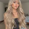 24 Inch Natural Look Long Curly Wig for Women, Elegant Synthetic Hairpiece with Bangs, Comfortable Fit, All-Seasons Wear, Snug Fit Wig, Blonde Wig, Synthetic Fiber Wigs, Curled Synthetic Wig