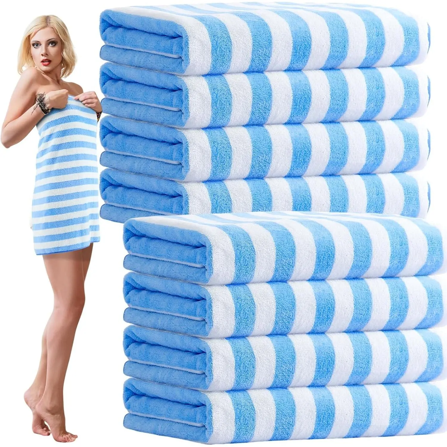 8 Pack Microfiber Bath Towels Bulk 27'' x 60'' Oversized Bath Towel Highly Absorbent Extra Large Shower Sheets Soft Drying for Beach Pool Bathroom Salon Party(Blue)