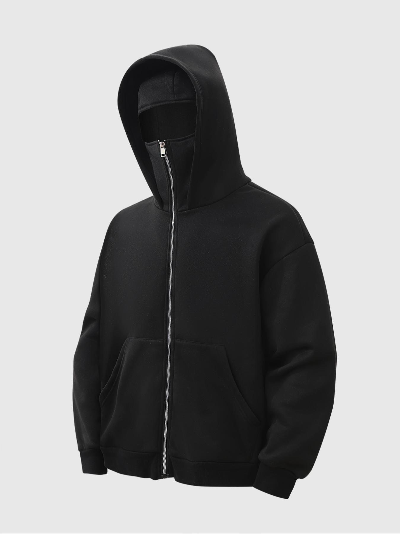 Men's Ninja Hooded Sweatshirt Y2K Style, Loose Fit Streetwear Mask Pullover, Windproof Double Layer Hoodie Jacket for Winter