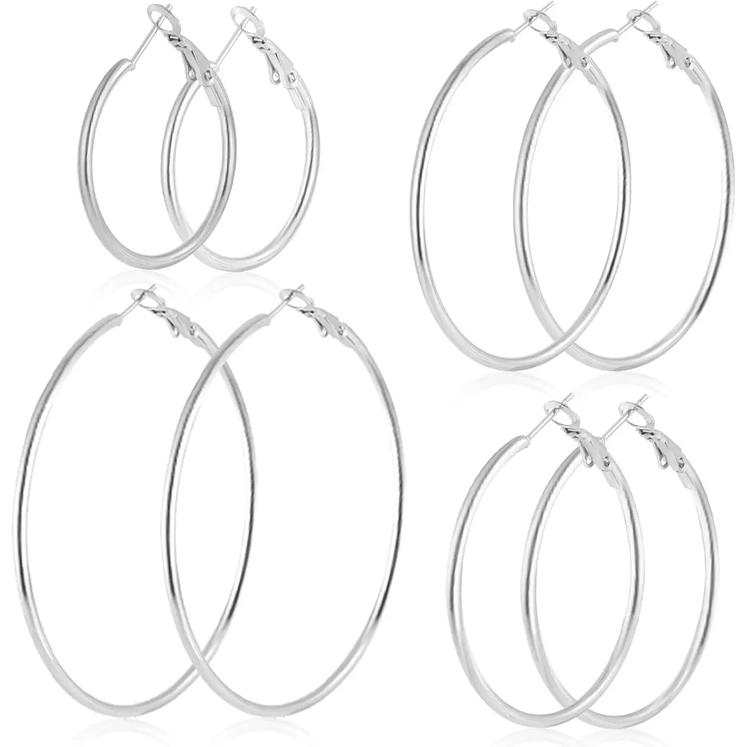 4 Pairs Stainless Steel 30/40/50/60 mm  14K  Plated Hoop Earrings for Women  Big Thin Lightweight Dangle Set