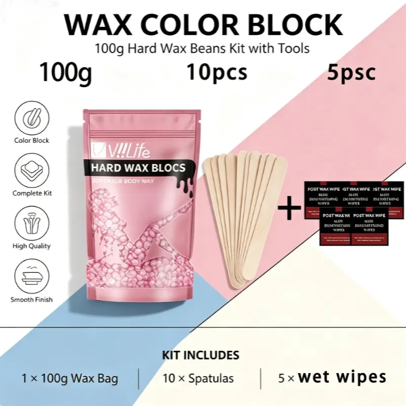 All-In-One DIY Hard Wax Kit for Hair Removal, Dual Scented Gentle Wax Pellets with Applicator Stick and Post-Wax Wipes, Suitable for Men and Women, Home Body Waxing Hard Wax Beads