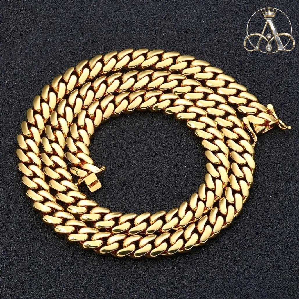Aurelia Crest  Solid Cuban Chain Necklace Miami Cuban Link Chain Hip Hop Men Women Fine Jewelry Gift